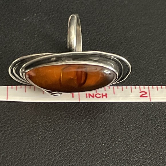 Sterling Silver Amber Ring Vintage Sculptural Chunky 925 Size 9.5 - Picture 8 of 12